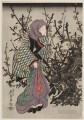 Mujer por ciruelo en la noche 1847 Keisai Eisen Japonés